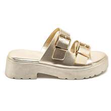 Chunky Sandals With Platform Sole And Double Buckle Straps - Gold - View 4