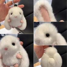 1 件可爱兔子仿毛绒汽车钥匙链、包包吊坠饰品、生日礼物