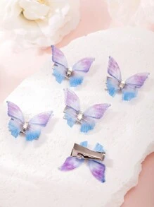 5pcs/20pcs Kids Colorful Cute Butterfly Hair Clips, Premium Rhinestone Mesh Hair Accessories, Suitable For Girls Daily Use