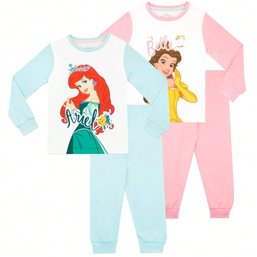 Princess Pyjamas | Ariel And Belle Pyjamas | Girls 2 Pack Nightwear | Official Merchandise - Multicolor - View 1