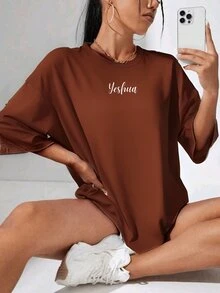 Camiseta Feminina Básica Yeshua Urbano Algodão Malha Premium Promoção - Marrom - Visão 1