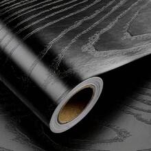 Black Wood Grain Vinyl Contact Paper Self-Adhesive Removable Wallpaper-Waterproof, Mildew-Proof, Suitable For Countertops, Cabinets, Drawers, Table Covers–Easy To DIY Stickers