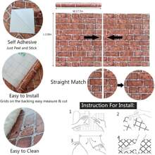 1卷红色砖纹可移除壁纸，适合租房者，可用于浴室、农舍厨房、户外装饰、卧室、客厅等。 - 紅色 - 查看 3