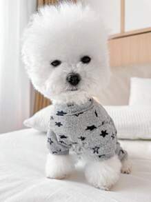 1pc Pet Clothes, Dog/Cat Costume, Stylish & Cute Outfit For Small Dogs, Warm & Comfortable Casual Home Wear With Gray Star Pattern, Suitable For Autumn/Winter