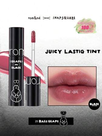 Rom&nd Juicy Lasting Tint 25 Bare Grape, 5.5g / 0.2 Oz, Romand Liquid Lipstick, Juicy & Glossy Finish, Korean Lip Gloss, Long-Lasting, MLBB, Moisturizing, Highly-Pigmented, Clear & Natural Makeup, Lip Tint Daily, K-Beauty,GIFT