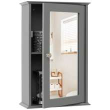 Lifezeal Bathroom Wall Cabinet Single Mirror Door Cupboard Storage Medicine Cabinet Wood Shelf Grey\Brown - Grey - View 1