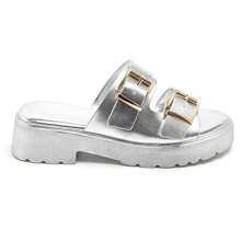 Chunky Sandals With Platform Sole And Double Buckle Straps - Silver - View 2