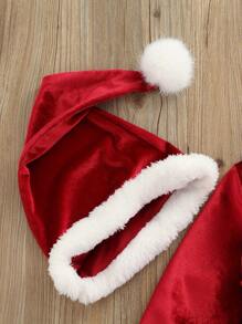 Baby Christmas Costume Santa Claus Outfit Velvet Long Sleeve Christmas Jacket+Long Pants +Xmas Hat Cosplay Clothes Toddler Baby Boys Girls Santa Costume Velvet Long Sleeve Christmas Jacket + Long Pants +Xmas Hat 3pcs Sets - Red - View 4