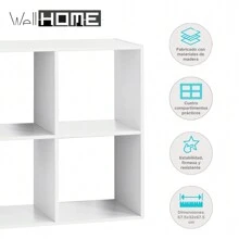 WELLHOME - Prateleiras de madeira branca com 4 compartimentos. Envio grátis em 24/72h - Branco - Ver 3