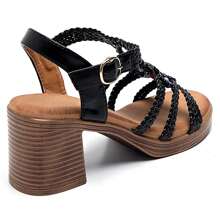 Heeled Sandals With Braided Strap And Beaded Details - Black - View 3