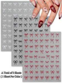 2/3/6/12/18/24 Sheets Valentine's Bow Nail Art Stickers For Women, Self-Adhesive 3D Bow Nail Decals, Cute Ribbon Nail Stickers For DIY Nail Design, Manicure Nail Supplies Accessories