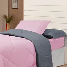 4 Piece Kit Double-Sided Single Duvet + 2 Piece Sheet Set - Pink/gray - View 1