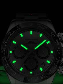 GUANQIN 1 szt. Wodoodporny zegarek ze świecącym chronografem i tarczą kalendarza, odporny na zużycie, pasek ze stali nierdzewnej, modny, biznesowy, luksusowy, wojskowy, klasyczny, swobodny, mechaniczny, męski, automatyczny, kwarcowy, odpowiedni na festiwale, randki, biznes, prezenty