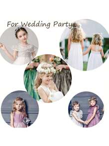 1 pieza Diadema de princesa con flor blanca, diadema de perlas para vestido de pelo de niña y niñas de las flores, linda banda de pelo de novia para boda, accesorios de pelo para niñas - Blanco - Ver 6