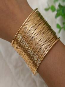 2pcs/Set New Punk Street Style Hollow Multi-Layer C-Shape Bangle Bracelet, Roman Goddess Tree Branch & Leaf Open Cuff Bracelet For Women