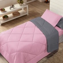 4 Piece Kit Double-Sided Single Duvet + 2 Piece Sheet Set - Pink/gray - View 3