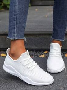 Witte damesschoenen, casual dikke zool mesh ademende sneakers, antislip studentenschoenen, ontwerp