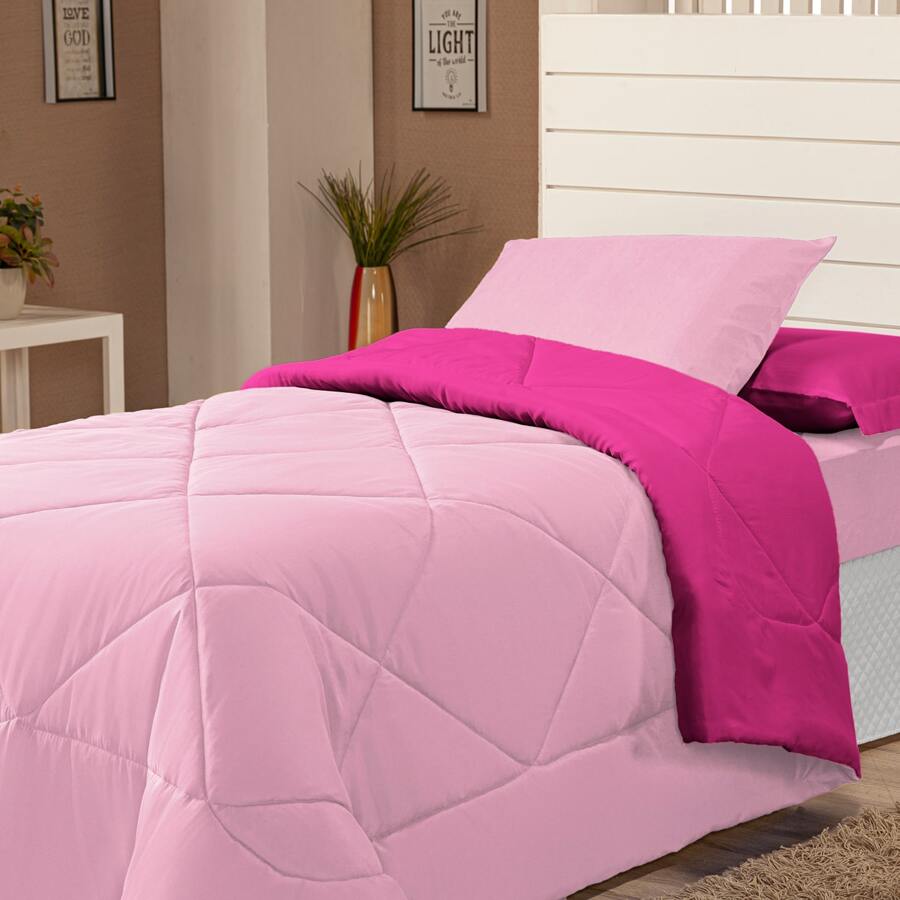 4 Piece Kit Double-Sided Single Duvet + 2 Piece Sheet Set - Pink - View 1