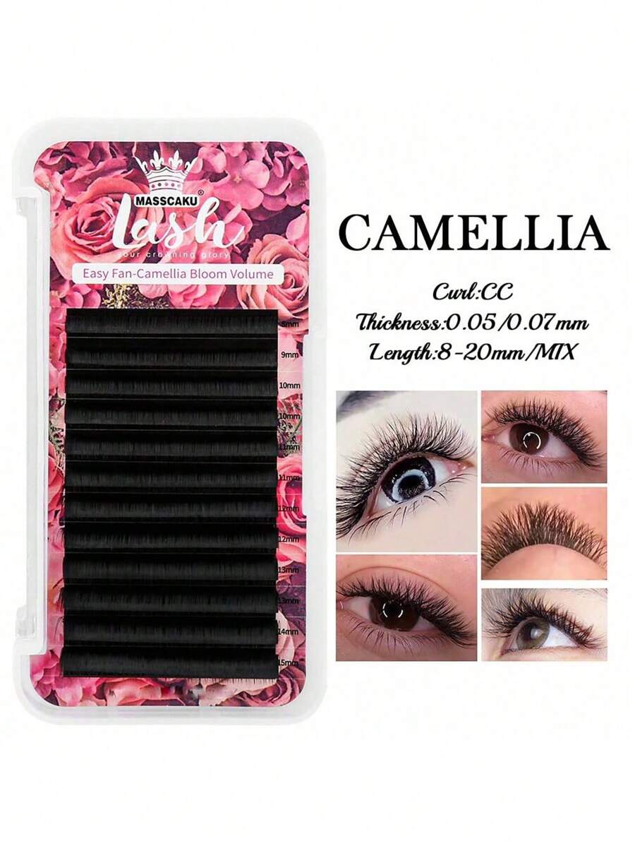 12 Rows MASSCAKU CC Curl 0.05mm 0.07mm 8-20mm&Mix Length Camellia Blooming Eyelashes Extensions Matte Black Professional One Second Automatic Flowering Single Lashes Supplies For Beauty Makeup Uselash Clusters,Eyelash Clusters,Individual Eyelashes,Lashes,Fake Lashes