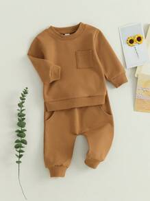 Baby Boy Fall Outfits Long Sleeve Round Neck Sweatshirt + Pants Set Toddler Warm Clothes