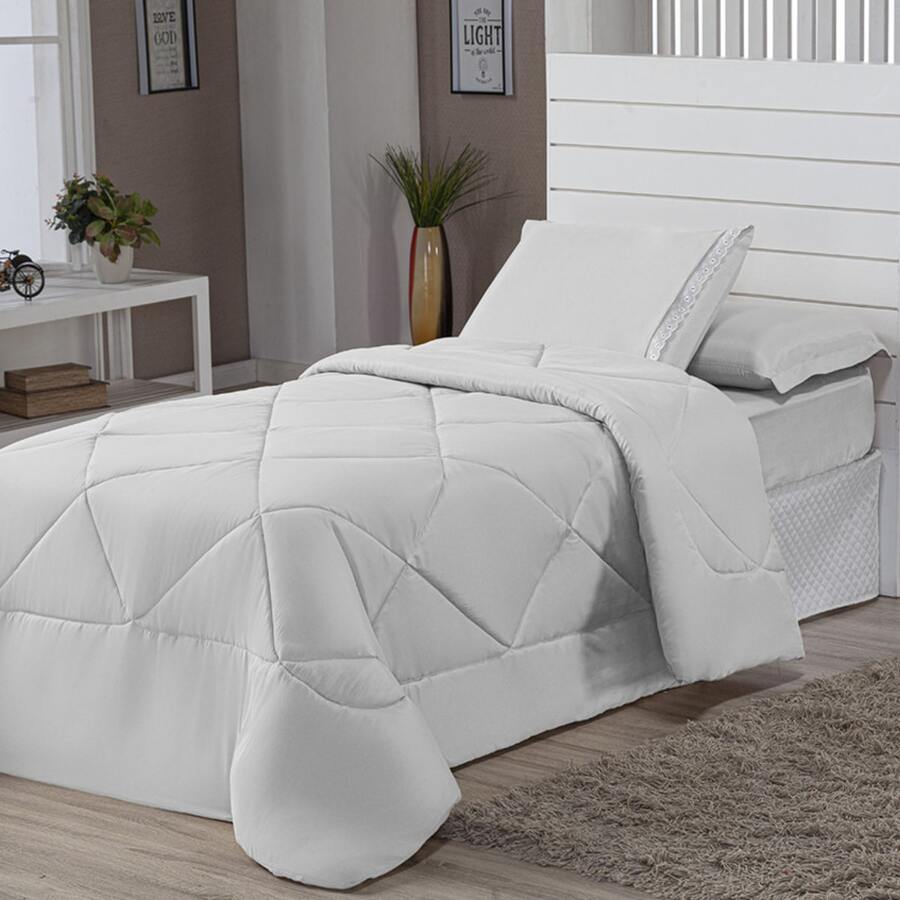 4 Piece Kit Double-Sided Single Duvet + 2 Piece Sheet Set - White - View 1