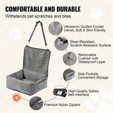 Dog Car Seat, Waterproof Dog Booster Seat For Car With A Storage Pocket, Pet Car Seat With Clip-On Safety Leash, Adjustable Straps, PP Cotton Filling, Dog Car Bed, Center Console Dog Booster Seat For Small & Medium & Large Dog Up To 100 Lbs - 40 lbs, Gray - 查看 3
