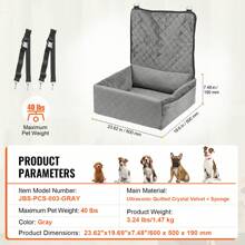 Dog Car Seat, Waterproof Dog Booster Seat For Car With A Storage Pocket, Pet Car Seat With Clip-On Safety Leash, Adjustable Straps, PP Cotton Filling, Dog Car Bed, Center Console Dog Booster Seat For Small & Medium & Large Dog Up To 100 Lbs - 40 lbs, Gray - 查看 7