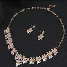Set de 3 piezas de juego de joyería para mujer: collar, aretes, accesorios de cena de boda de lujo con diamantes de imitación brillantes