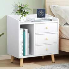 Mesita de Noche, Mesilla de Noche Multifuncional Muebles con 3 Cajones y Piernas Gabinete de Noche con Estante de Almacenamiento, para Dormitorios, Sofás, Camas, Oficinas (Blanco) - Blanco - Ver 1