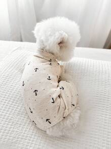 1pc Pet Clothes For Small Dogs & Cats, Cute & Stylish Outfit For Puppy/Kitten, Beige Anchor Pattern, Warm & Comfy Home Wear For Autumn/Winter