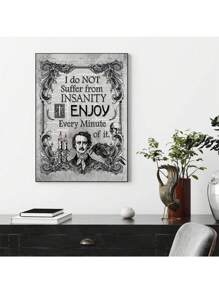 1PC Canvas Painting Abstract Poe Art Gothic Mounted Newspaper Insanity Quote Poster Posters And Print Wall Decor Room Decoration Wall Art Pictures Aesthetic For Living Home Bedroom Decor No Frame