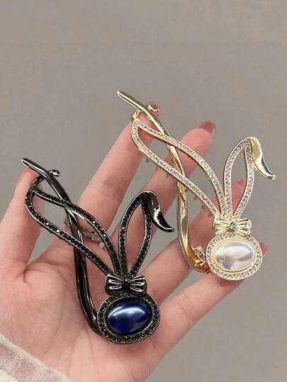 1个/2个新款可爱兔子造型水晶合金发夹，优雅鲨鱼造型女士发饰，春夏款