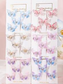5pcs/20pcs Kids Colorful Cute Butterfly Hair Clips, Premium Rhinestone Mesh Hair Accessories, Suitable For Girls Daily Use