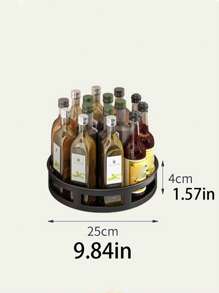 1 pieza Organizador giratorio de 360° para especias, estante de almacenamiento de acero negro para condimentos, aceite y vinagre - Elemento esencial para la organización de la cocina