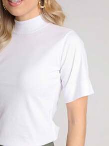 Kit 3 T Shirt High Neck Oversize Sleeve Women's High Neck Blouse Short Sleeve Plain Basic T-Shirt Candy Color - 酒紅色 - 查看 6