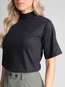 Kit 3 T Shirt High Neck Oversize Sleeve Women's High Neck Blouse Short Sleeve Plain Basic T-Shirt Candy Color - 酒紅色 - 查看 8