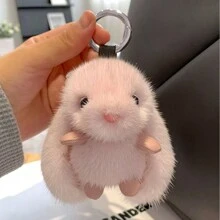 1 件可爱兔子仿毛绒汽车钥匙链、包包吊坠饰品、生日礼物