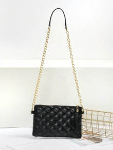 时尚简约女士单肩包，百搭休闲通勤奢华刺绣斜挎包 - 黑色 - 查看 2