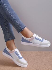 女士白色厚底运动鞋，运动休闲鞋，防滑面料透气学生鞋，款式 - 彩色 - 查看 3