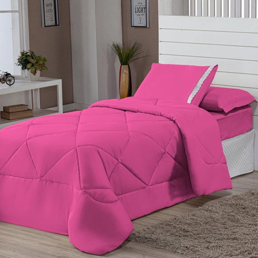 4 Piece Kit Double-Sided Single Duvet + 2 Piece Sheet Set - Hot Pink - View 1