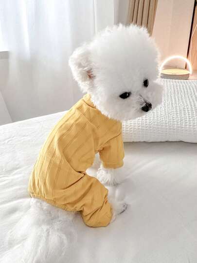 1pc Pet Clothes, Dog/Cat Outfit, Stylish & Cute Apparel For Small Dogs, Warm & Comfortable Solid Color Homewear, Yellow