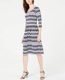 Petite 3/4-Sleeve Printed Dress - Multicolor - View 1