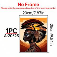 1 幅非洲风格抽象油画墙画 - 无框非洲女性肖像、充满活力的日落风景、珠宝、客厅、卧室装饰海报 - 无需电力，白色 - 彩色 - 查看 11