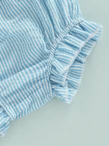 Newborn Baby Girl Summer Outfits Sleeveless Striped Shirt Tops Bloomer Shorts 2Pcs Baby Girl Clothes 0-18 Months - Blue - View 7