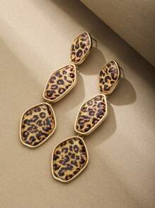 1 Pair 2026 New European And American Retro Resin Leopard Print Metal Earrings - Multicolor - View 4