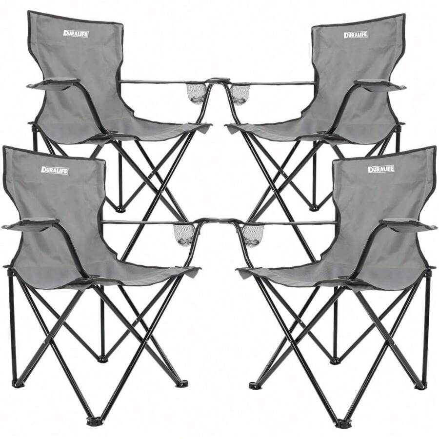 Sillas Plegables para Camping Playa y Pesca - Silla Portatil de Lona Impermeable Set 4 Sillas Negro - Gris - Ver 1