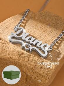 1pc 18k Gold Stainless Steel Necklace Accessory, Name Necklace, Double Plated Name Necklace, Custom 3D Name Plate Necklace, Gold Nameplate Necklace, Heart Hollow Necklace With Exquisite Gift Box, Gift For Her