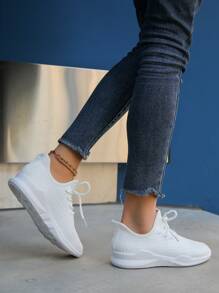 Witte damesschoenen, casual dikke zool mesh ademende sneakers, antislip studentenschoenen, ontwerp