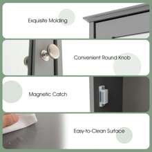 Lifezeal Bathroom Wall Cabinet Single Mirror Door Cupboard Storage Medicine Cabinet Wood Shelf Grey\Brown - Grey - View 6