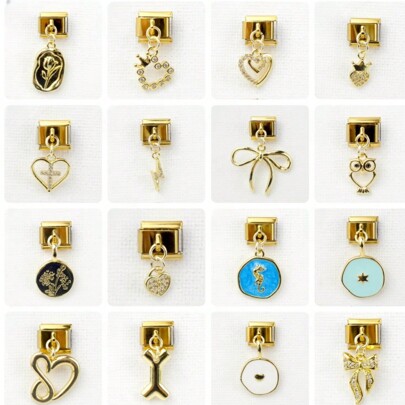 1 Pc Fashionable And Unique Flower Round Owl Bow Custom Gold Module Pendant Bracelet Module